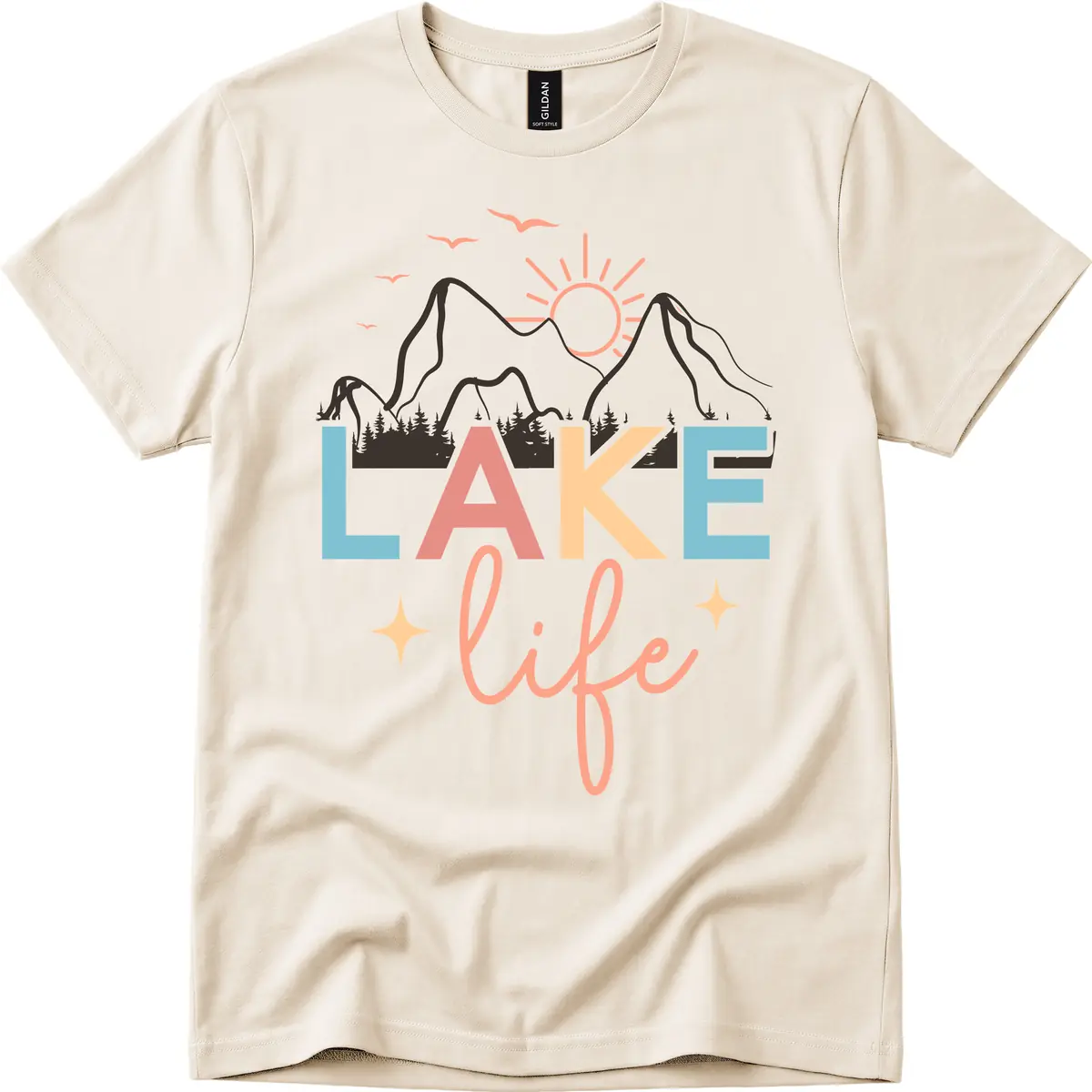 Mountain Lake Life Typography T-Shirt in Natural